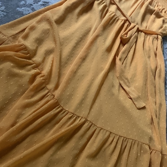 English Factory‎ Swiss Dot Smocked Maxi Dress medium mustard ruffle fall - Picture 15 of 16
